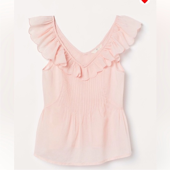 H&M hm White Ruffle trimmed Cotton V Neck Front & Back Peplum Pin-tuck Top XXS - Picture 7 of 7